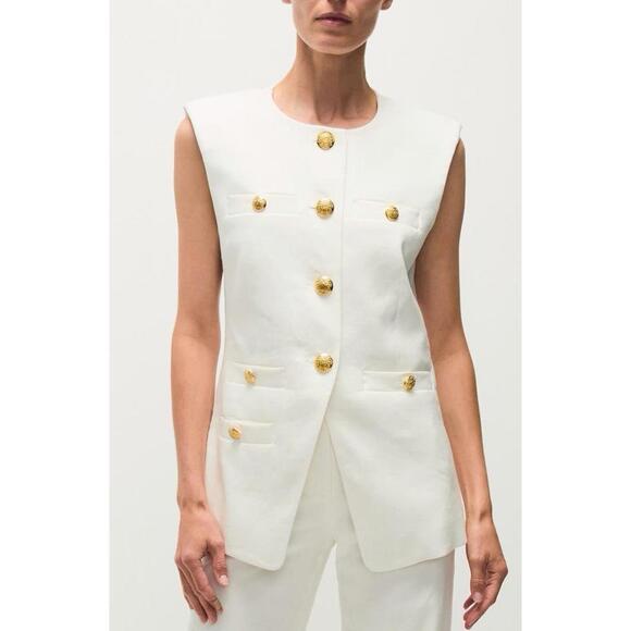 Veronica Beard Jackets & Blazers - New Veronica Beard Tamara Linen Vest In Off-white Size 10 $548